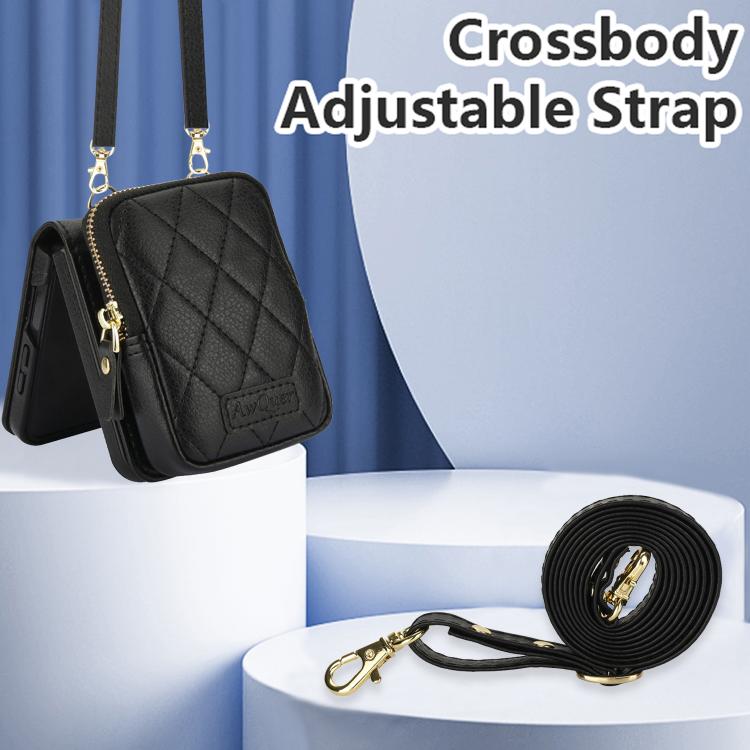 For Samsung Galaxy Z Flip7 5G AwQuer Crossbody Zipper Wallet Bag Litchi Leather Phone Case