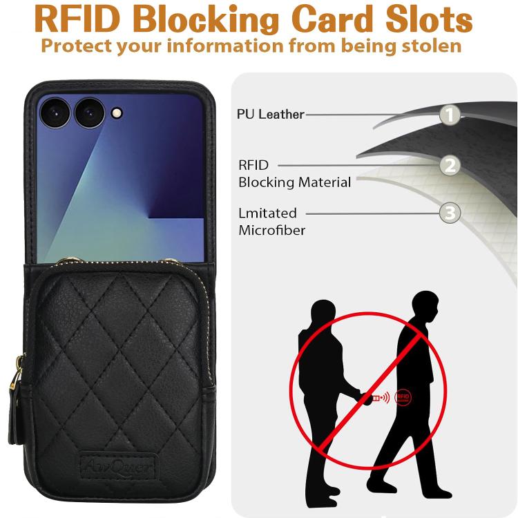 For Samsung Galaxy Z Flip7 5G AwQuer Crossbody Zipper Wallet Bag Litchi Leather Phone Case