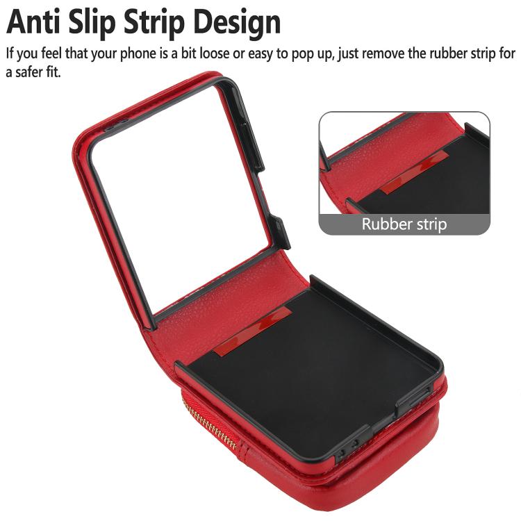 For Samsung Galaxy Z Flip7 5G AwQuer Crossbody Zipper Wallet Bag Litchi Leather Phone Case