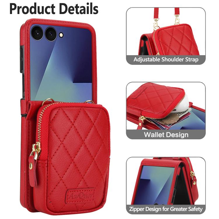 For Samsung Galaxy Z Flip7 5G AwQuer Crossbody Zipper Wallet Bag Litchi Leather Phone Case
