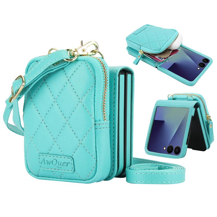 For Samsung Galaxy Z Flip7 5G AwQuer Crossbody Zipper Wallet Bag Litchi Leather Phone Case