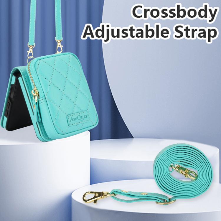 For Samsung Galaxy Z Flip7 5G AwQuer Crossbody Zipper Wallet Bag Litchi Leather Phone Case