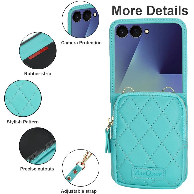 For Samsung Galaxy Z Flip7 5G AwQuer Crossbody Zipper Wallet Bag Litchi Leather Phone Case