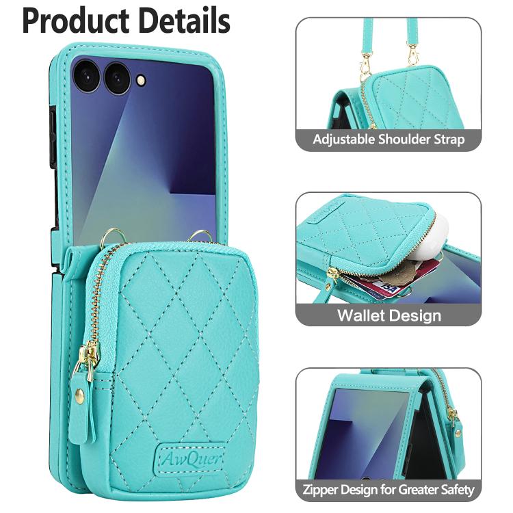 For Samsung Galaxy Z Flip7 5G AwQuer Crossbody Zipper Wallet Bag Litchi Leather Phone Case