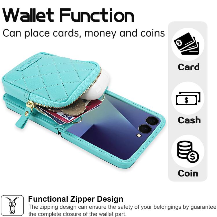 For Samsung Galaxy Z Flip7 5G AwQuer Crossbody Zipper Wallet Bag Litchi Leather Phone Case