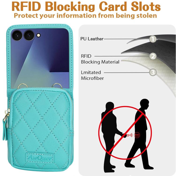 For Samsung Galaxy Z Flip7 5G AwQuer Crossbody Zipper Wallet Bag Litchi Leather Phone Case