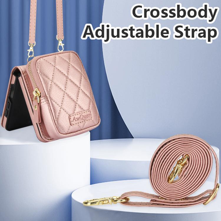For Samsung Galaxy Z Flip7 5G AwQuer Crossbody Zipper Wallet Bag Litchi Leather Phone Case