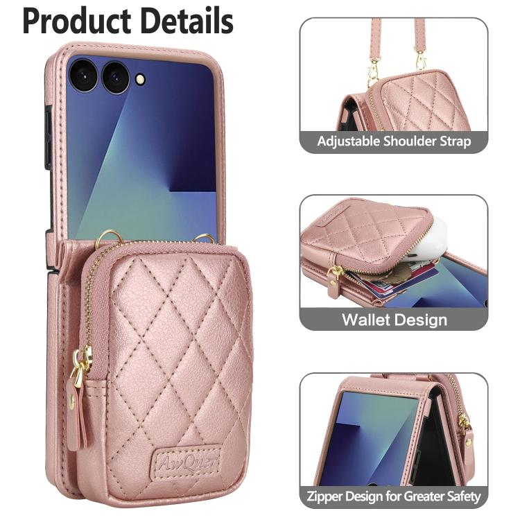 For Samsung Galaxy Z Flip7 5G AwQuer Crossbody Zipper Wallet Bag Litchi Leather Phone Case