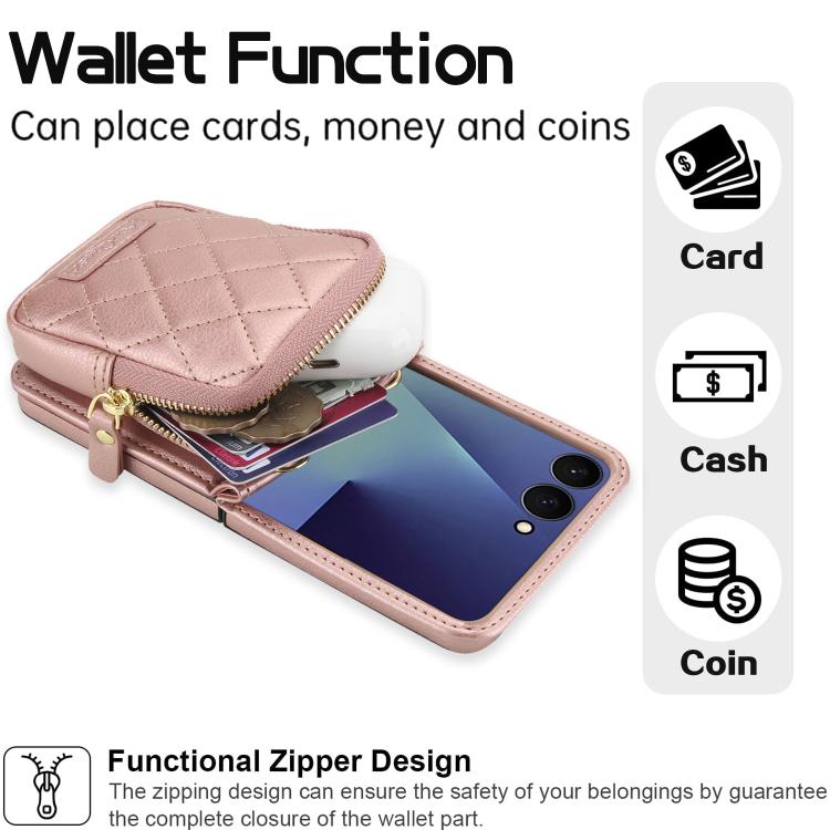For Samsung Galaxy Z Flip7 5G AwQuer Crossbody Zipper Wallet Bag Litchi Leather Phone Case