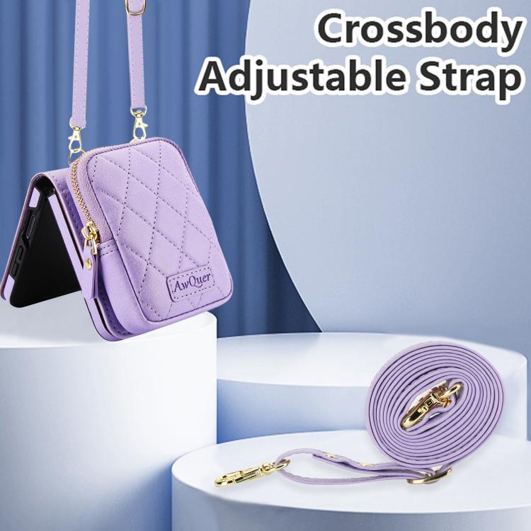 For Samsung Galaxy Z Flip7 5G AwQuer Crossbody Zipper Wallet Bag Litchi Leather Phone Case
