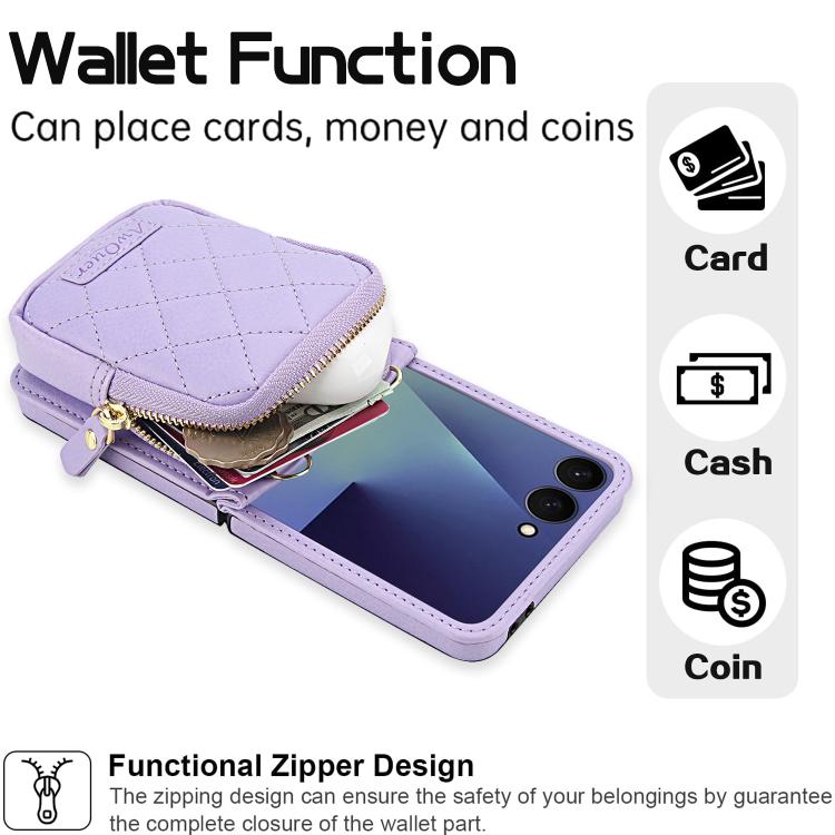For Samsung Galaxy Z Flip7 5G AwQuer Crossbody Zipper Wallet Bag Litchi Leather Phone Case