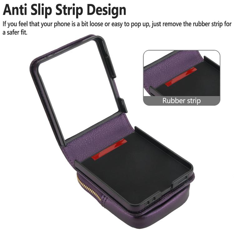 For Samsung Galaxy Z Flip7 5G AwQuer Crossbody Zipper Wallet Bag Litchi Leather Phone Case