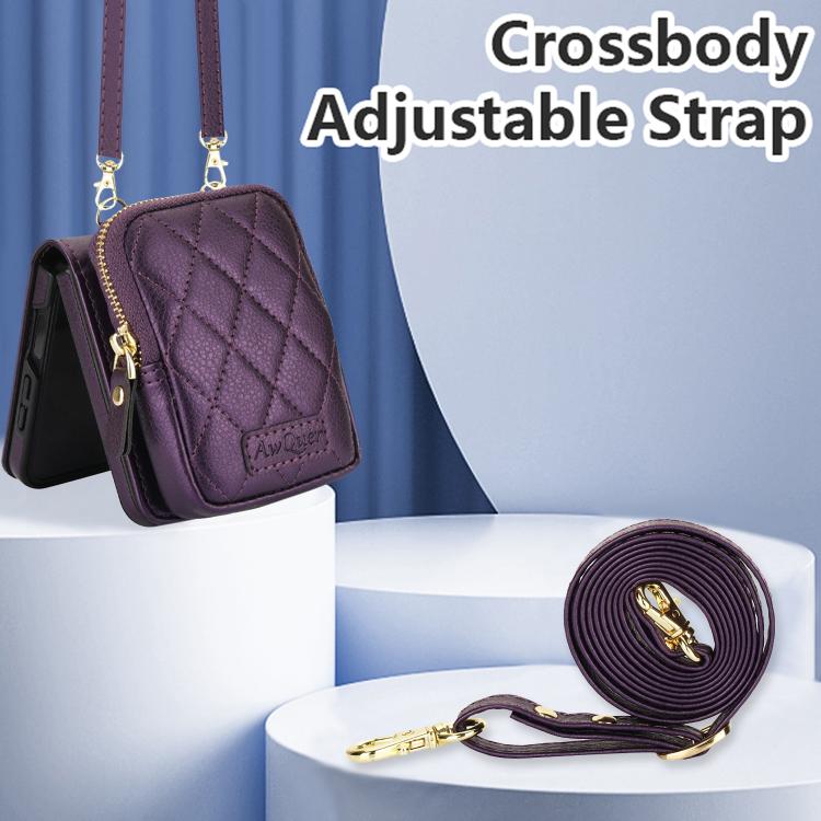 For Samsung Galaxy Z Flip7 5G AwQuer Crossbody Zipper Wallet Bag Litchi Leather Phone Case