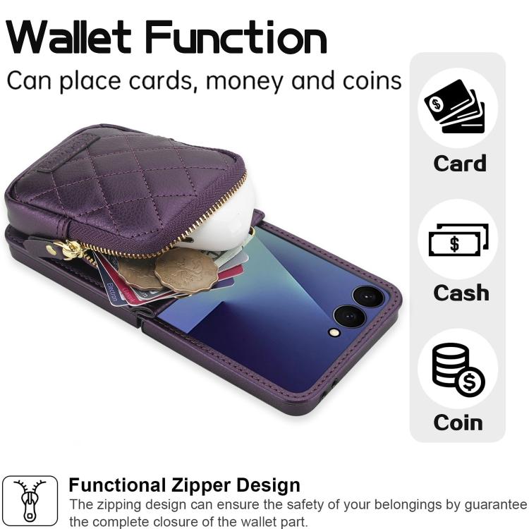 For Samsung Galaxy Z Flip7 5G AwQuer Crossbody Zipper Wallet Bag Litchi Leather Phone Case