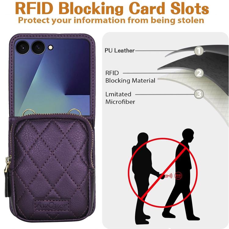 For Samsung Galaxy Z Flip7 5G AwQuer Crossbody Zipper Wallet Bag Litchi Leather Phone Case