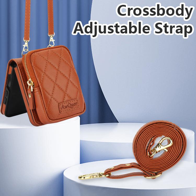 For Samsung Galaxy Z Flip7 5G AwQuer Crossbody Zipper Wallet Bag Litchi Leather Phone Case