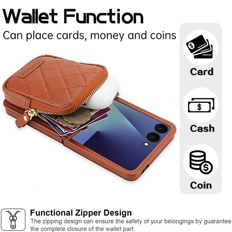 For Samsung Galaxy Z Flip7 5G AwQuer Crossbody Zipper Wallet Bag Litchi Leather Phone Case
