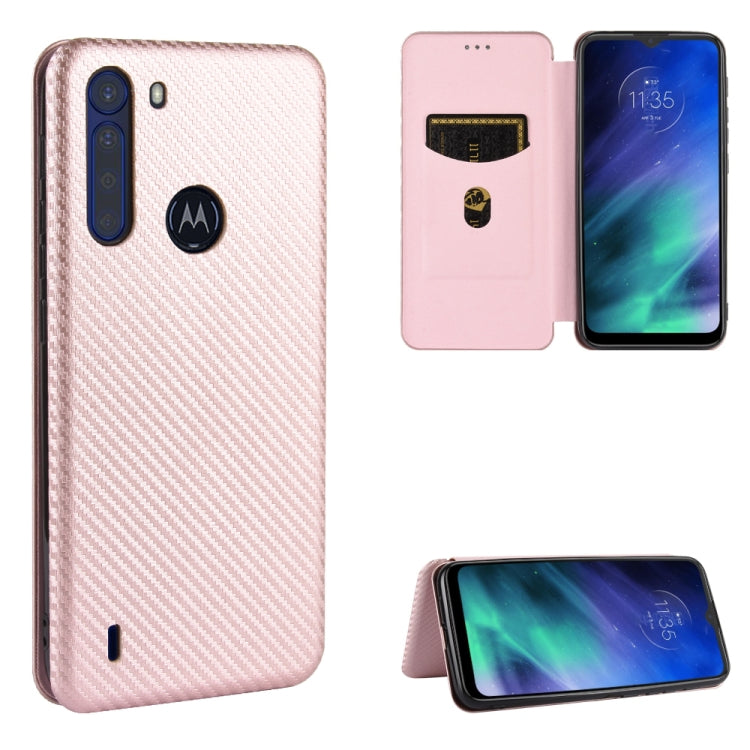 For Motorola Moto One Fusion Carbon Fiber Texture Horizontal Flip TPU + PC + PU Leather Case with Rope & Card Slot