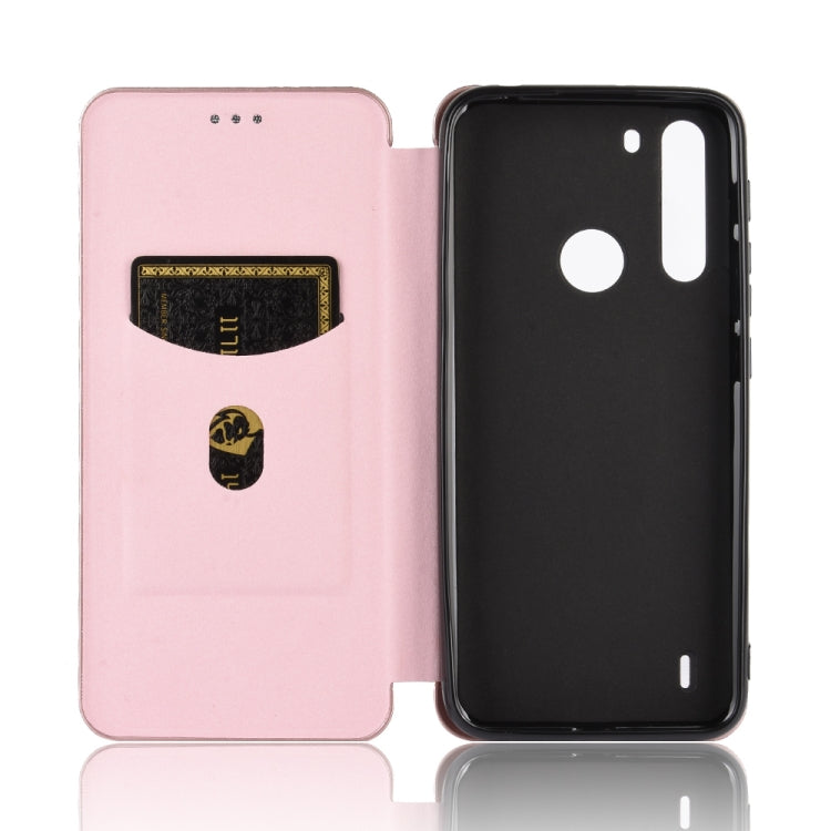 For Motorola Moto One Fusion Carbon Fiber Texture Horizontal Flip TPU + PC + PU Leather Case with Rope & Card Slot