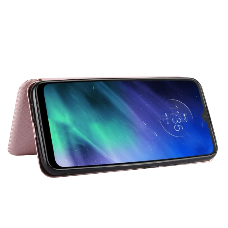 For Motorola Moto One Fusion Carbon Fiber Texture Horizontal Flip TPU + PC + PU Leather Case with Rope & Card Slot