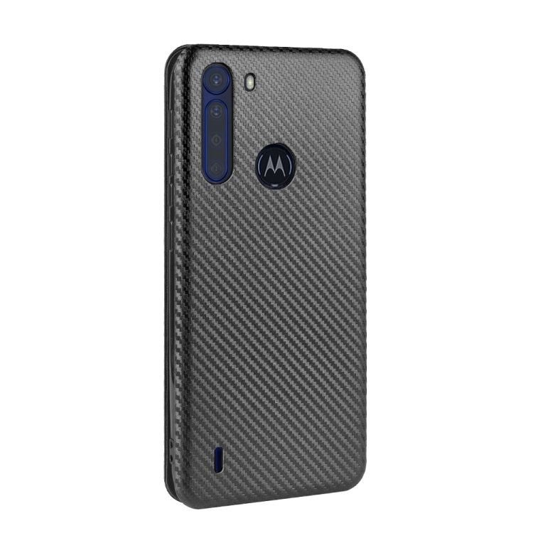 For Motorola Moto One Fusion Carbon Fiber Texture Horizontal Flip TPU + PC + PU Leather Case with Rope & Card Slot