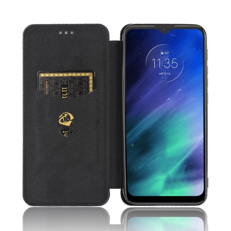 For Motorola Moto One Fusion Carbon Fiber Texture Horizontal Flip TPU + PC + PU Leather Case with Rope & Card Slot