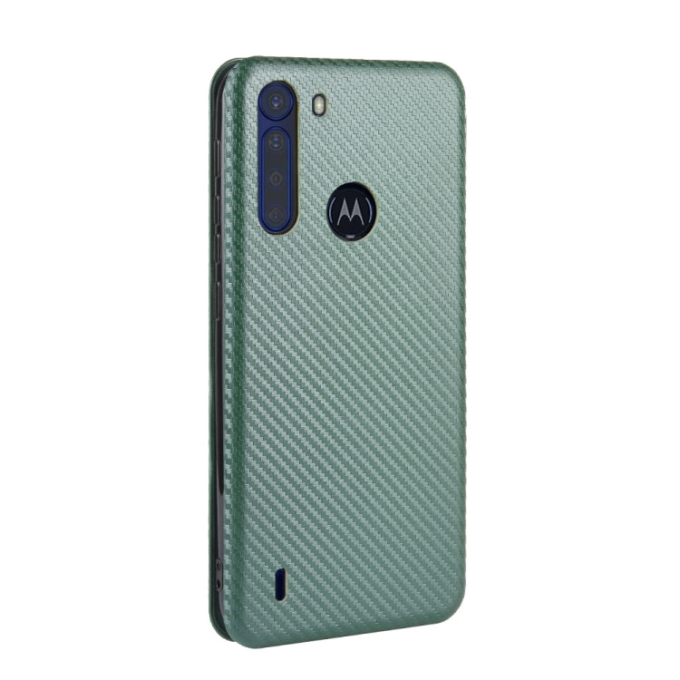 For Motorola Moto One Fusion Carbon Fiber Texture Horizontal Flip TPU + PC + PU Leather Case with Rope & Card Slot