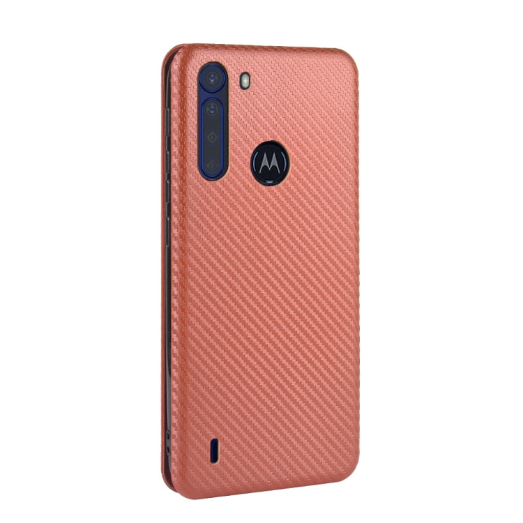 For Motorola Moto One Fusion Carbon Fiber Texture Horizontal Flip TPU + PC + PU Leather Case with Rope & Card Slot