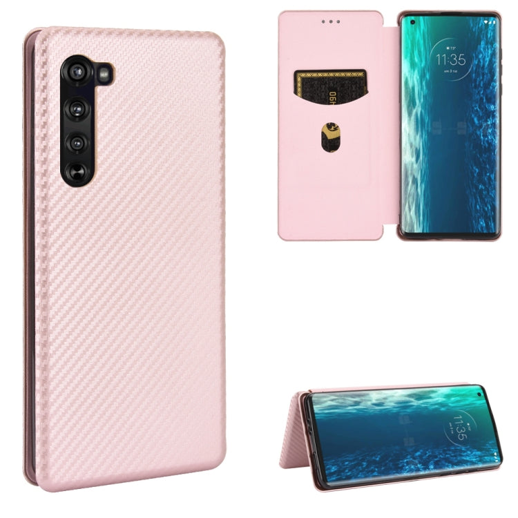 For Motorola Moto Edge Carbon Fiber Texture Horizontal Flip TPU + PC + PU Leather Case with Rope & Card Slot