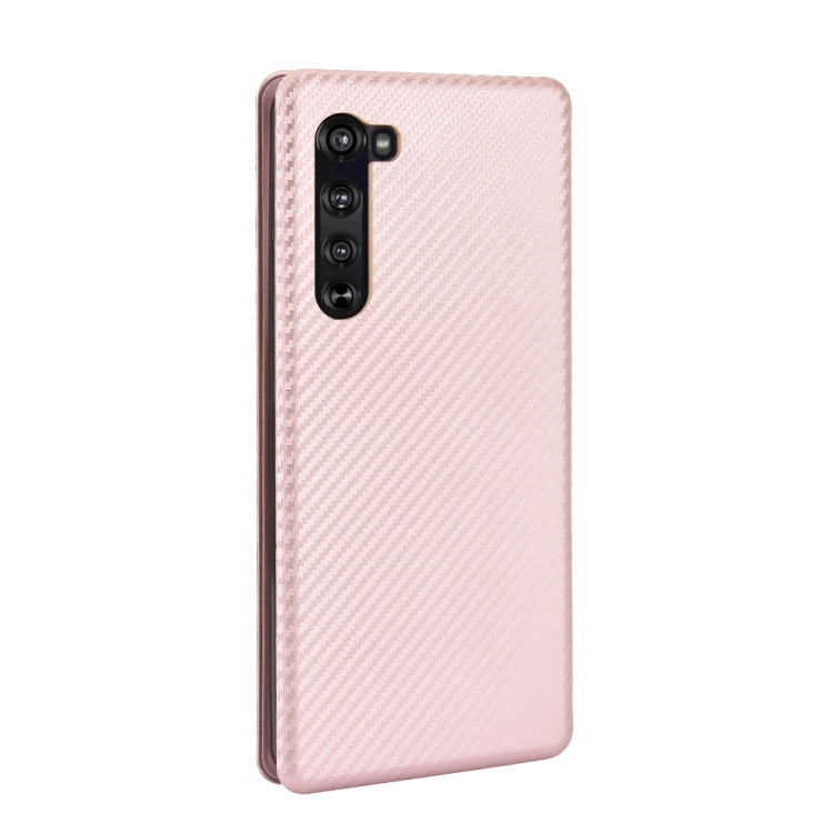 For Motorola Moto Edge Carbon Fiber Texture Horizontal Flip TPU + PC + PU Leather Case with Rope & Card Slot