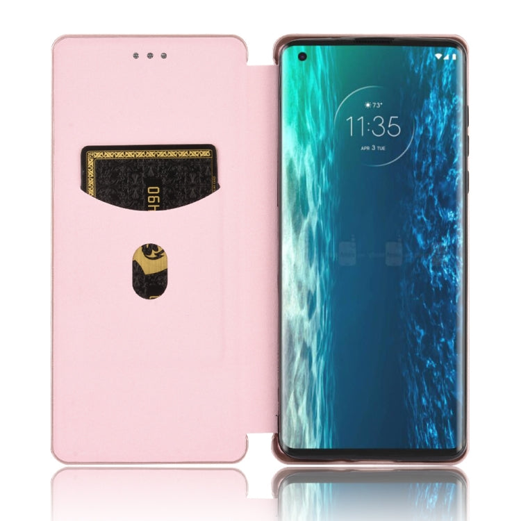 For Motorola Moto Edge Carbon Fiber Texture Horizontal Flip TPU + PC + PU Leather Case with Rope & Card Slot