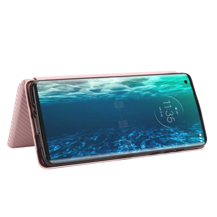 For Motorola Moto Edge Carbon Fiber Texture Horizontal Flip TPU + PC + PU Leather Case with Rope & Card Slot