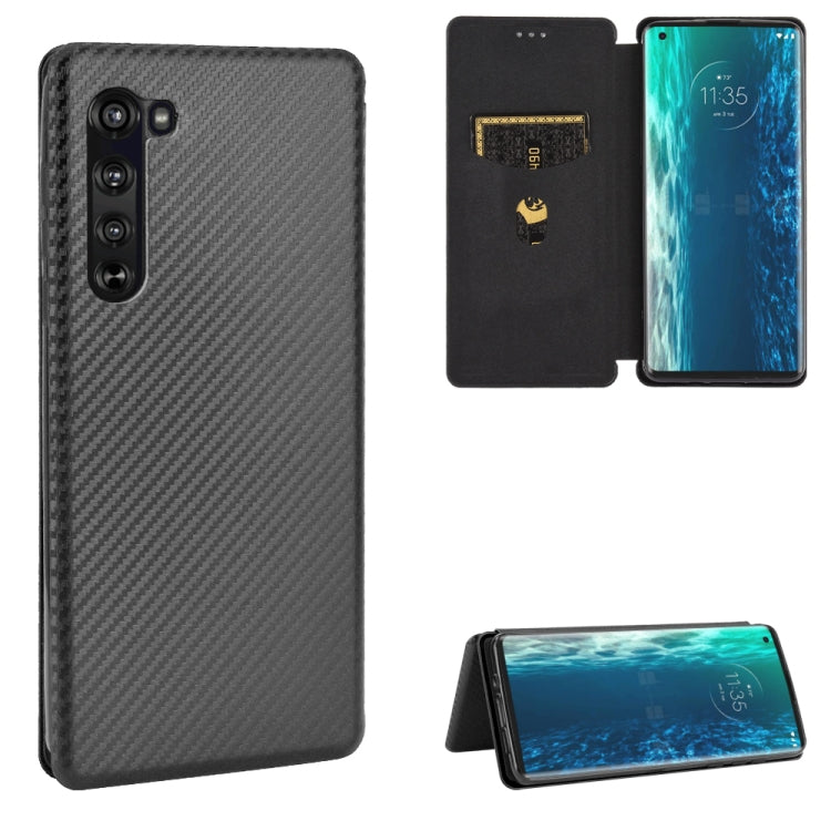 For Motorola Moto Edge Carbon Fiber Texture Horizontal Flip TPU + PC + PU Leather Case with Rope & Card Slot