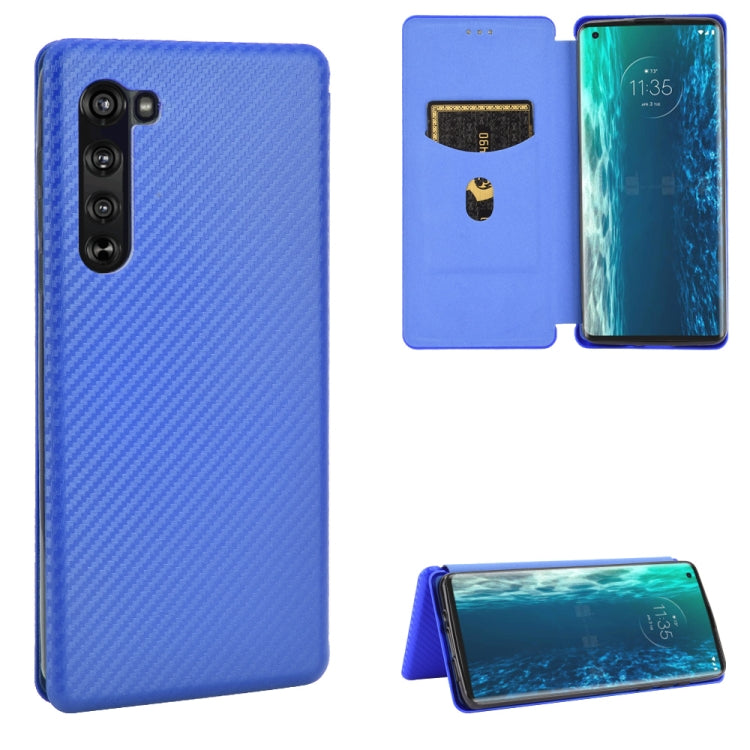 For Motorola Moto Edge Carbon Fiber Texture Horizontal Flip TPU + PC + PU Leather Case with Rope & Card Slot