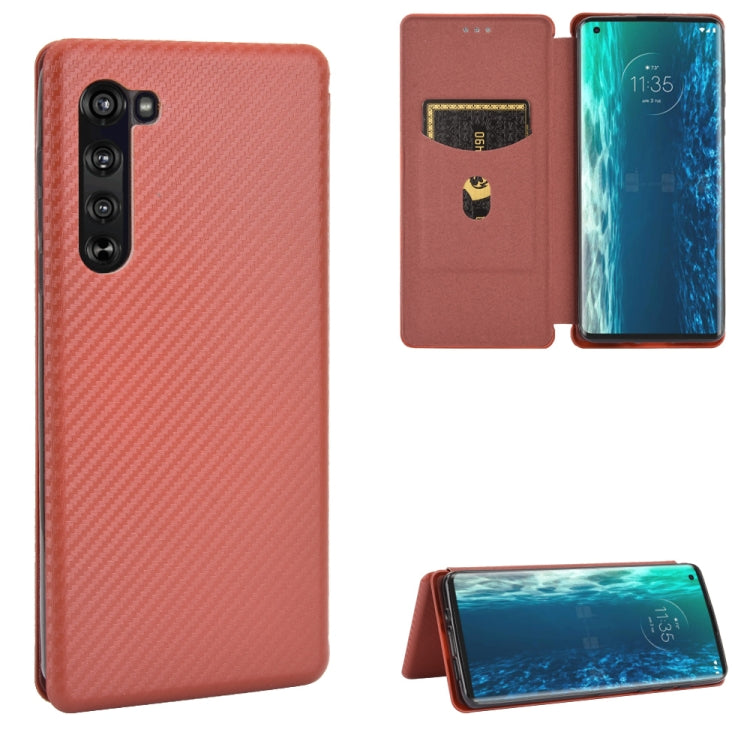 For Motorola Moto Edge Carbon Fiber Texture Horizontal Flip TPU + PC + PU Leather Case with Rope & Card Slot