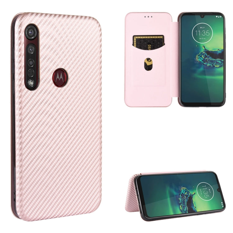 For Motorola Moto G8 Plus Carbon Fiber Texture Horizontal Flip TPU + PC + PU Leather Case with Rope & Card Slot