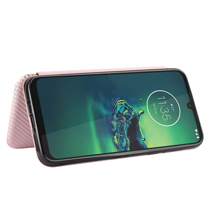 For Motorola Moto G8 Plus Carbon Fiber Texture Horizontal Flip TPU + PC + PU Leather Case with Rope & Card Slot
