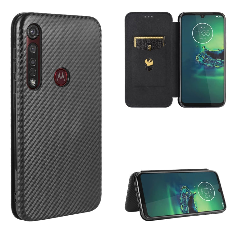 For Motorola Moto G8 Plus Carbon Fiber Texture Horizontal Flip TPU + PC + PU Leather Case with Rope & Card Slot