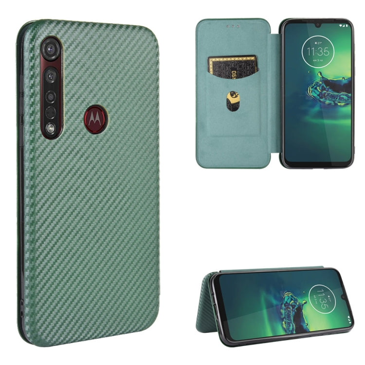 For Motorola Moto G8 Plus Carbon Fiber Texture Horizontal Flip TPU + PC + PU Leather Case with Rope & Card Slot