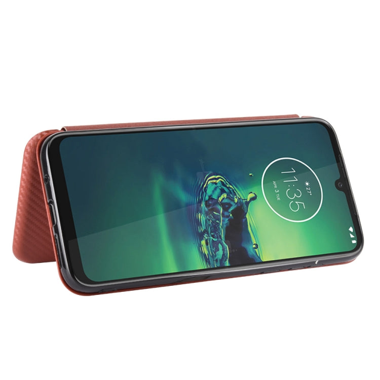 For Motorola Moto G8 Plus Carbon Fiber Texture Horizontal Flip TPU + PC + PU Leather Case with Rope & Card Slot