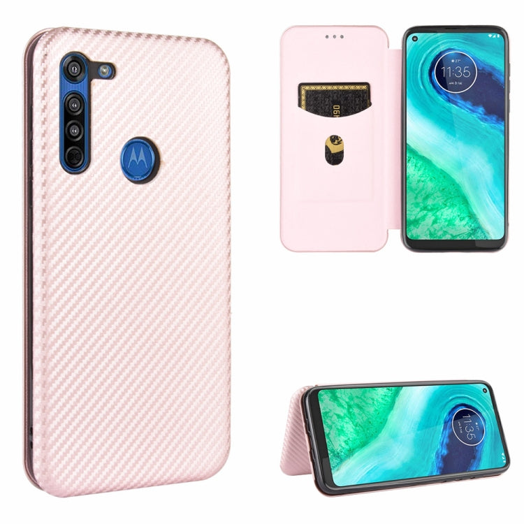 For Motorola Moto G8 Carbon Fiber Texture Horizontal Flip TPU + PC + PU Leather Case with Rope & Card Slot