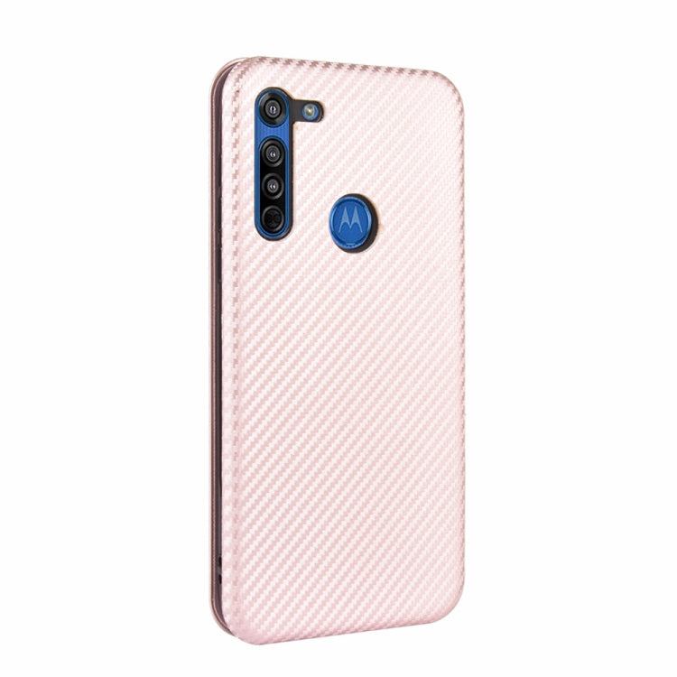 For Motorola Moto G8 Carbon Fiber Texture Horizontal Flip TPU + PC + PU Leather Case with Rope & Card Slot