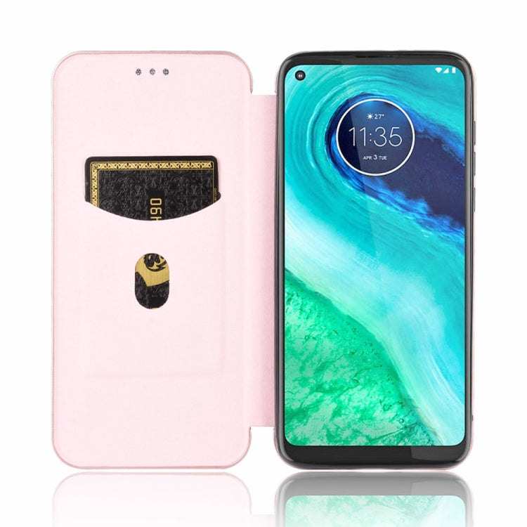 For Motorola Moto G8 Carbon Fiber Texture Horizontal Flip TPU + PC + PU Leather Case with Rope & Card Slot