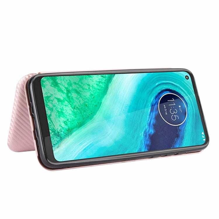 For Motorola Moto G8 Carbon Fiber Texture Horizontal Flip TPU + PC + PU Leather Case with Rope & Card Slot