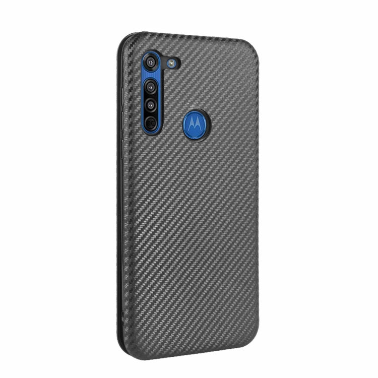 For Motorola Moto G8 Carbon Fiber Texture Horizontal Flip TPU + PC + PU Leather Case with Rope & Card Slot