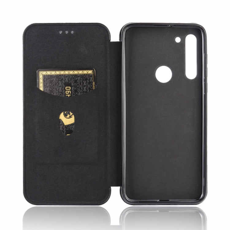 For Motorola Moto G8 Carbon Fiber Texture Horizontal Flip TPU + PC + PU Leather Case with Rope & Card Slot