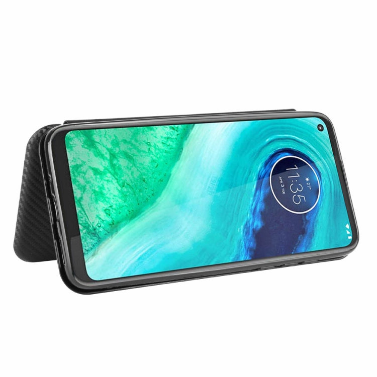 For Motorola Moto G8 Carbon Fiber Texture Horizontal Flip TPU + PC + PU Leather Case with Rope & Card Slot