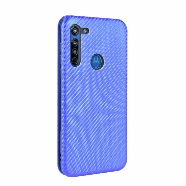 For Motorola Moto G8 Carbon Fiber Texture Horizontal Flip TPU + PC + PU Leather Case with Rope & Card Slot
