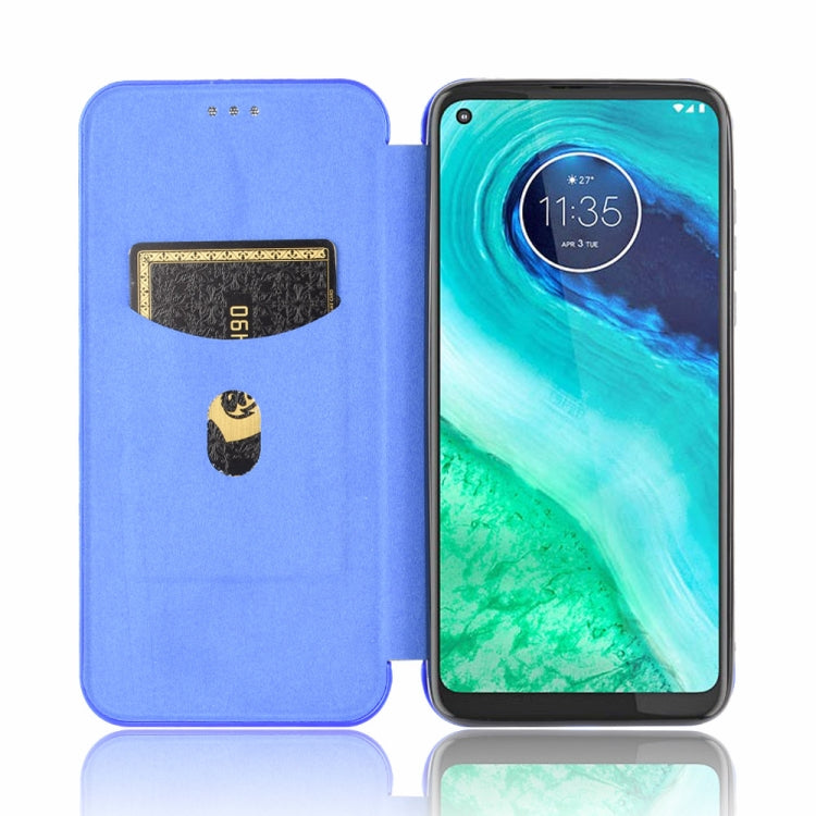 For Motorola Moto G8 Carbon Fiber Texture Horizontal Flip TPU + PC + PU Leather Case with Rope & Card Slot