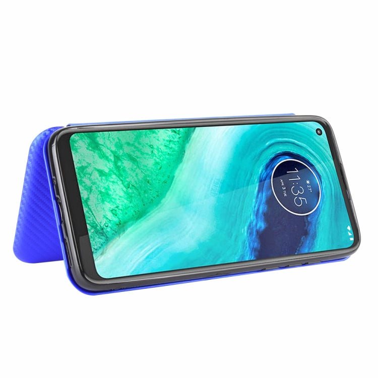 For Motorola Moto G8 Carbon Fiber Texture Horizontal Flip TPU + PC + PU Leather Case with Rope & Card Slot